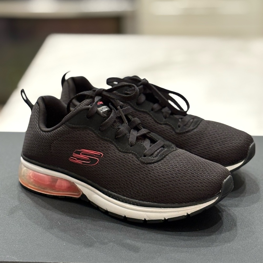 Skechers Womans Lite Weight Black Sneakers with Pink Details Same Day Shipping
